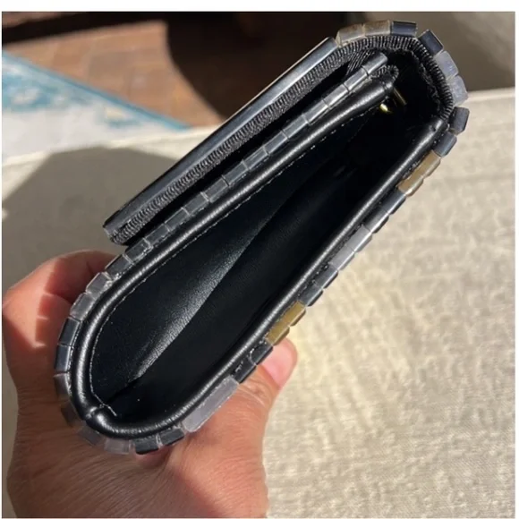 KURT GEIGER NWT BLACK MOTHER OF PEARL  glitter Party clutch on chain black - Picture 5 of 15